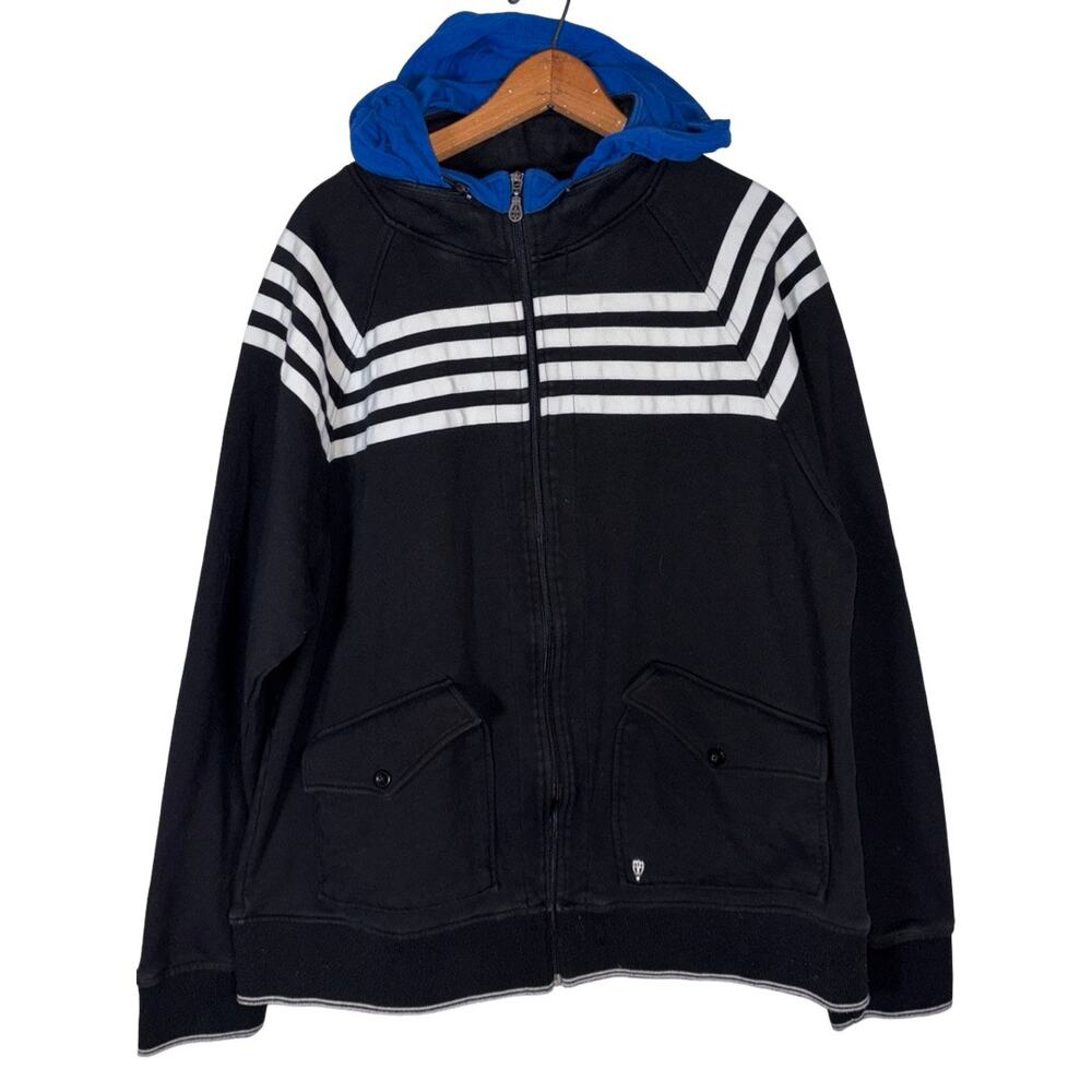 Hot Air Balloon Black White Striped Blue Retractable Hood Jacket    Size: 2X